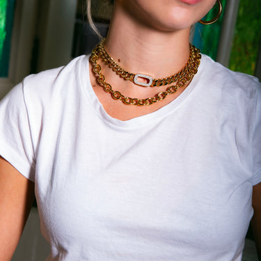 Pave Link Choker Gold Necklace